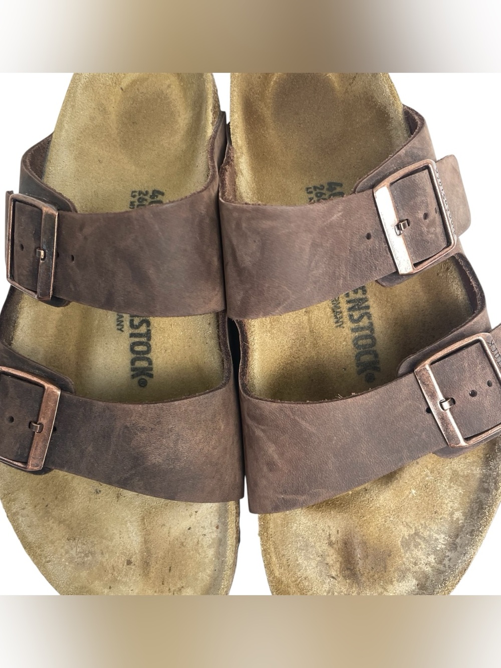 Birkenstock Sandals Double Strap Arizona Brown Leather Men 7-7.5 Women 9-9.5 - Picture 3 of 14